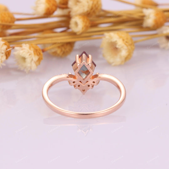 Art Deco Rhombus Cut 1.3CT Alexandrite Engagement Ring, Promise Ring For Women, Moissanites Anniversary Ring, June Birthstone Ring - Esdomera