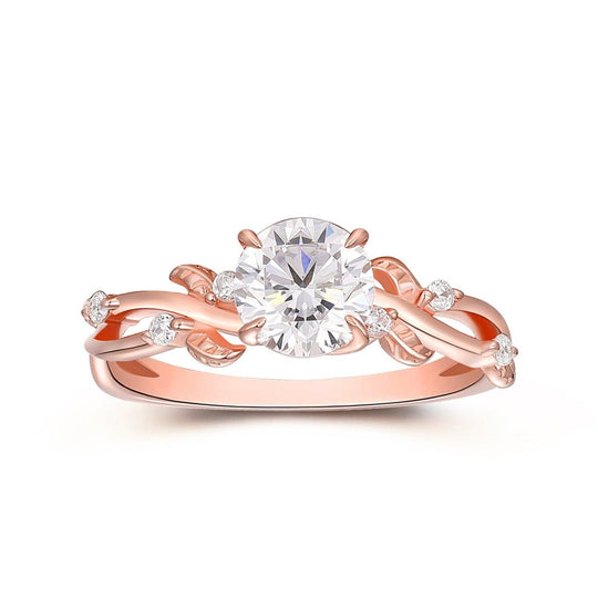 Art Deco Round Cut 1CT Moissanite Engagement Ring 4 Prongs Leaf Vine Wedding Ring - Esdomera