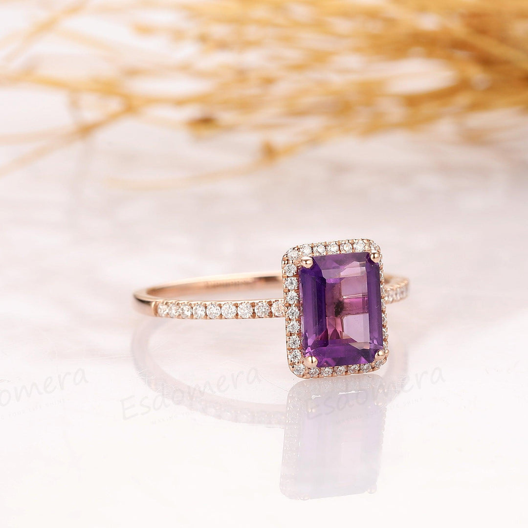 Emerald Cut 1.5CT Natural Amethyst Rose Gold Promise Ring - Esdomera