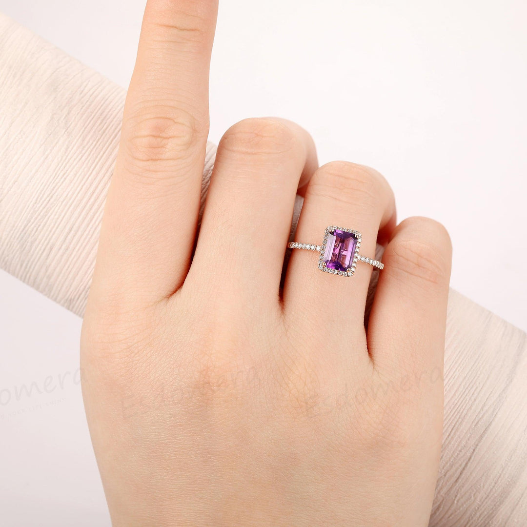 Emerald Cut 1.5CT Natural Amethyst Rose Gold Promise Ring - Esdomera