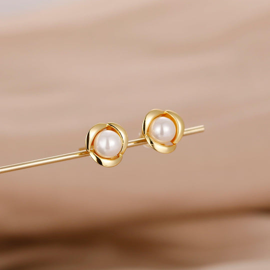 Esdomera 6mm Round Shape Natural White Shell Pearl Studs Earrings In Sterling Silver, Shell Pearl Earrings, Gifts For Her - Esdomera