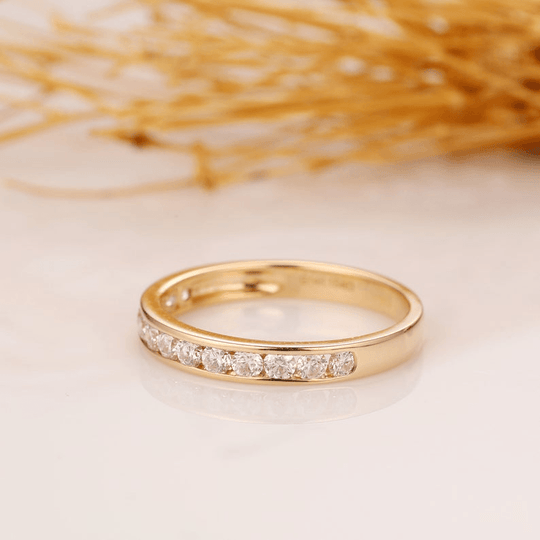 Half Eternity Wedding Band, Moissanite Wedding Ring 14k Solid Yellow Gold Matching Ring - Esdomera