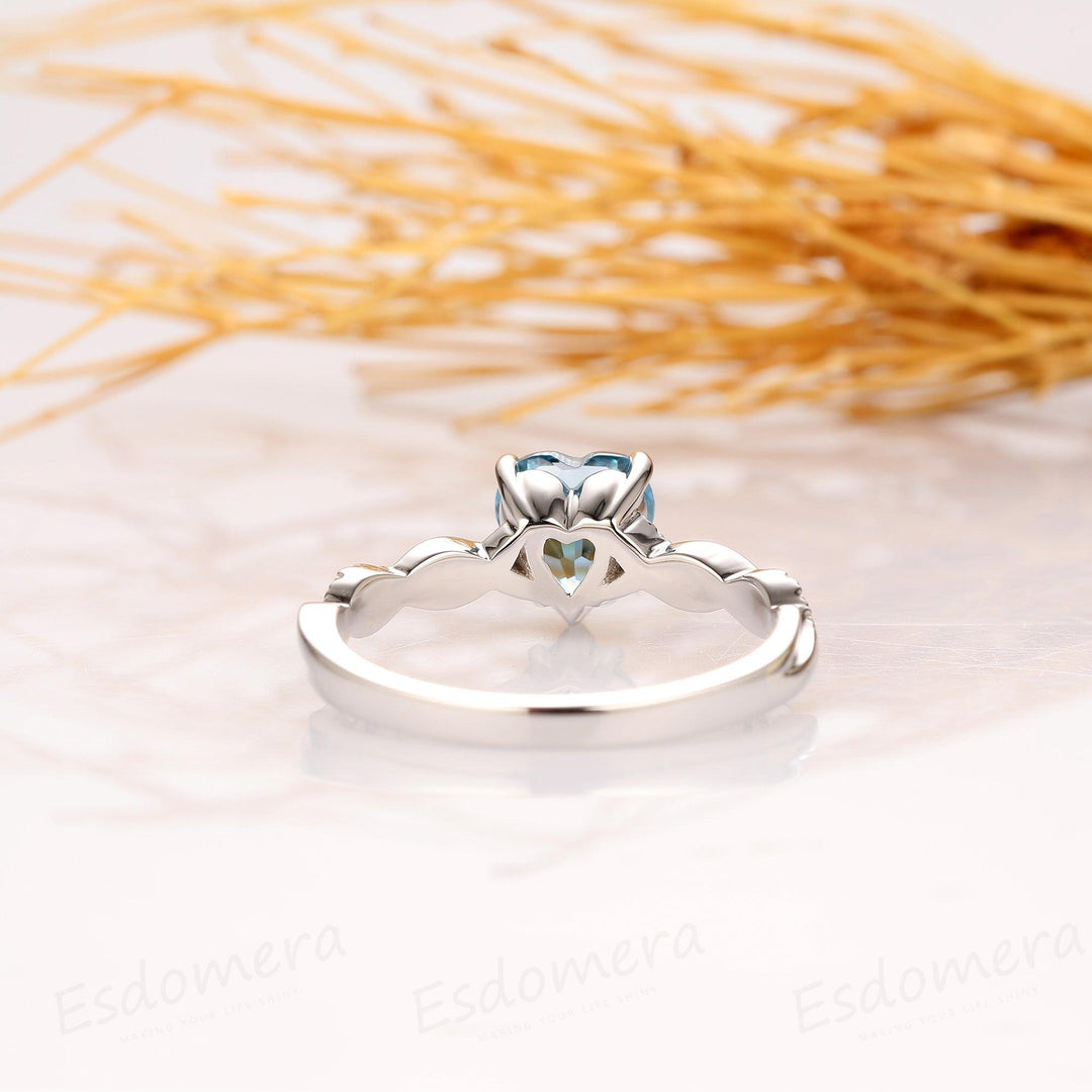 Heart Shape 1CT Topaz Rope Style Accents 14k White Gold Engagement Ring - Esdomera