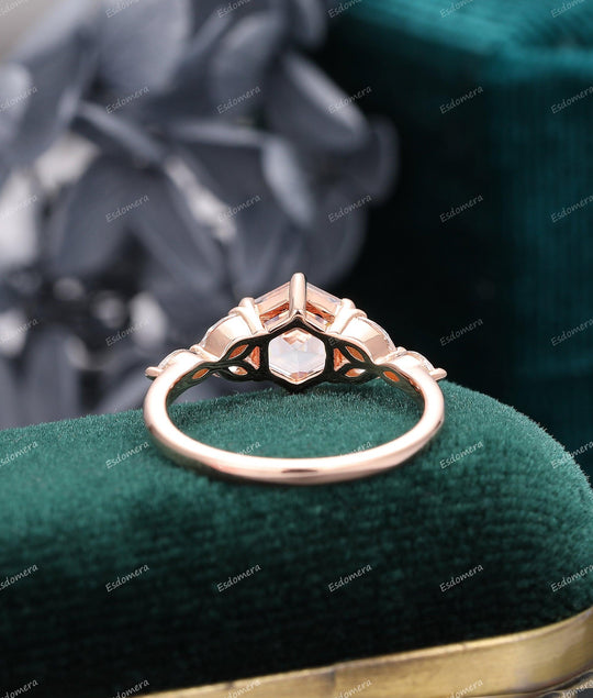 Hexagon Moissanite Engagement Ring 7 Stone Moissanite Cluster Ring Anniversary Promise Ring For Her - Esdomera