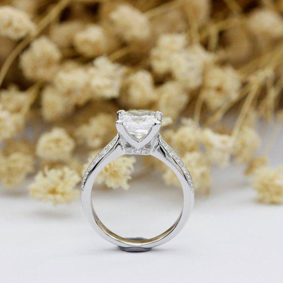 Princess Cut 2.2ct Square Moissanite Star Accents Engagement Ring