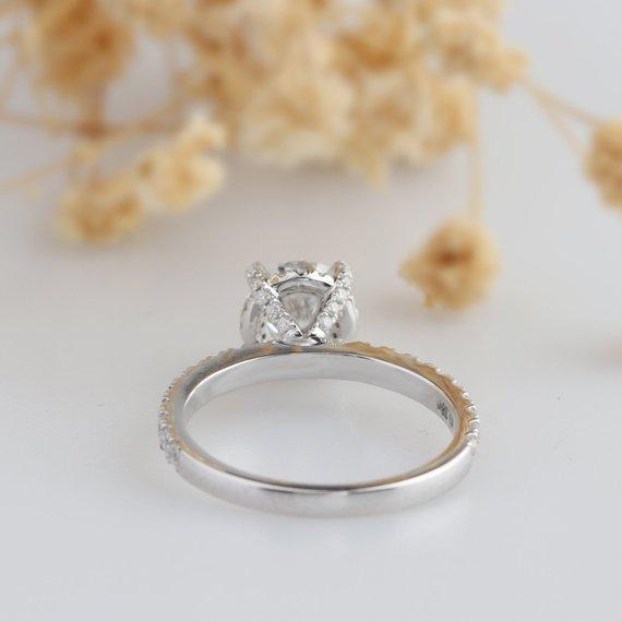 1.0CT Round Cut Moissanites Engagement Ring, 14k White Gold Half Eternity Ring