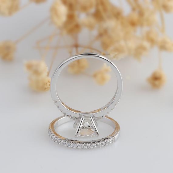 Princess Cut 1.5CT Esdomera Moissanite Ring, Prong Set Wedding Ring, Bridal Set