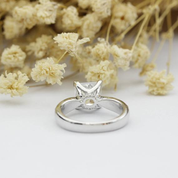 Princess Cut 2.2ct Square Moissanite Star Accents Engagement Ring
