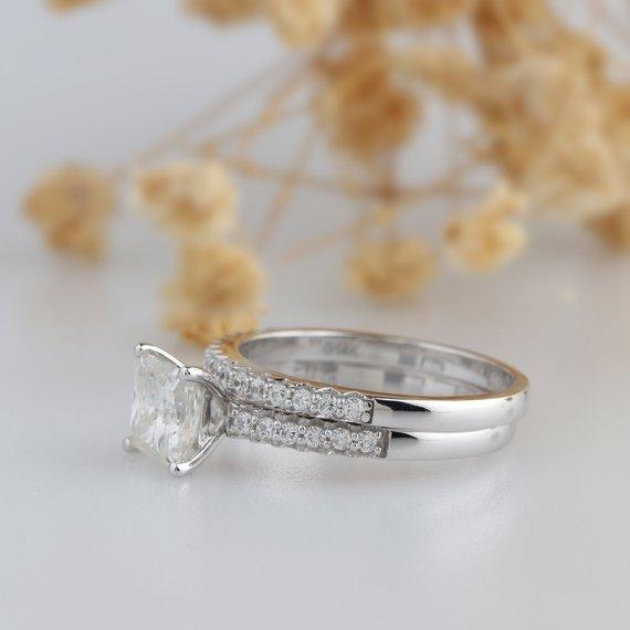 Princess Cut 1.5CT Esdomera Moissanite Ring, Prong Set Wedding Ring, Bridal Set