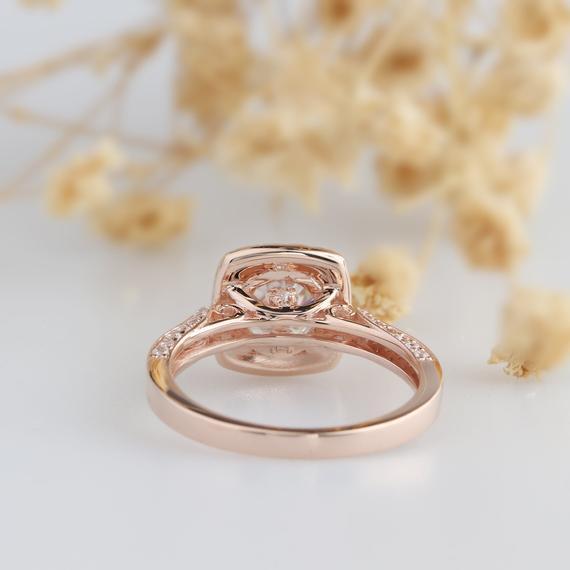 Halo Accents 14k Rose Gold Ring, 1.25ct Round Esdomera Moissanites Ring