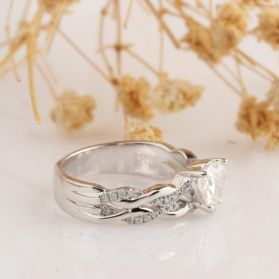 Heart Shape 1CT Moissanite Engagement Ring, Rope Style Promise Ring