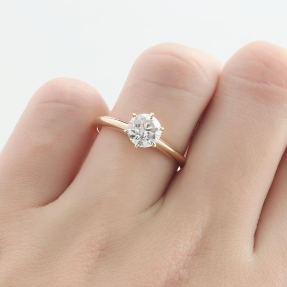 Round Cut 1CT Moissanite Ring, Classic 6 Prongs Wedding Ring, Solitaire Ring