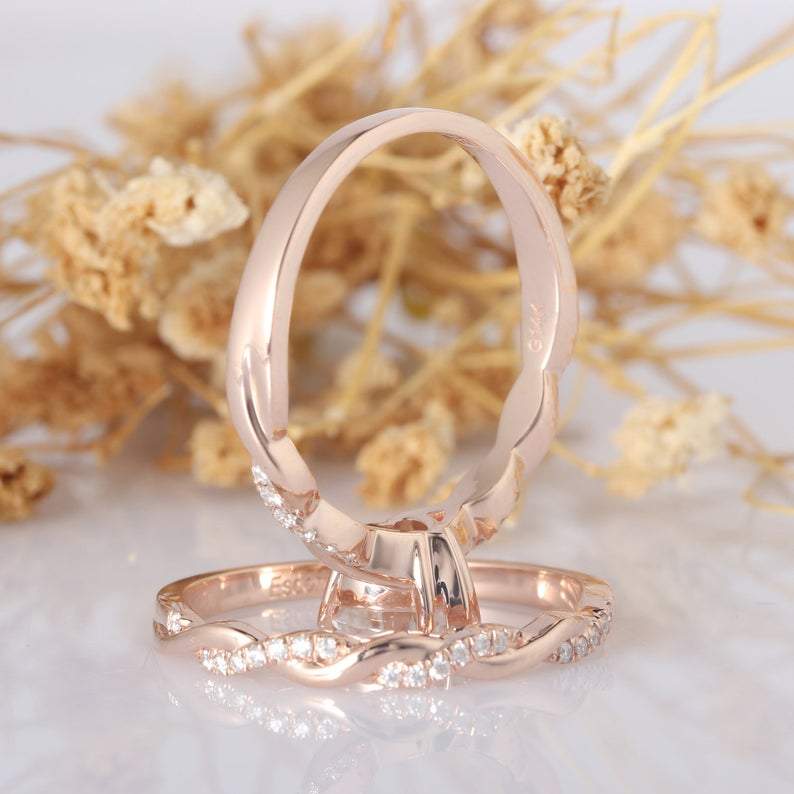 Heart Shape 1CT Center Moissanite Bridal Set Rope Style Ring