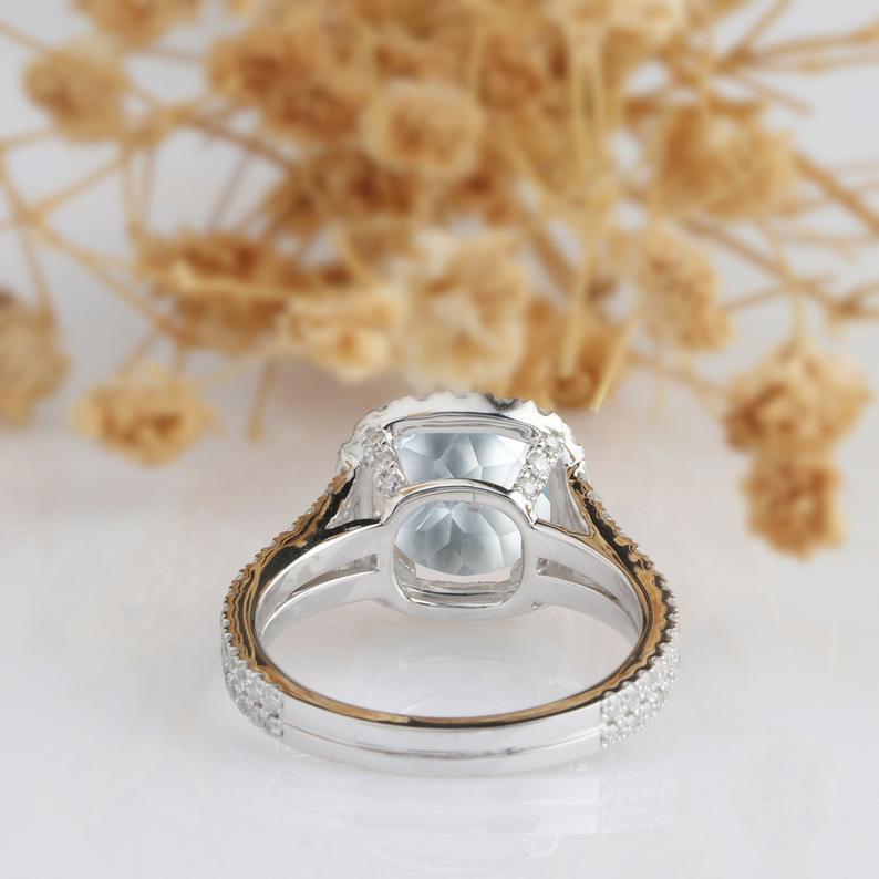 Round Cut 3CT Aquamarine Ring,14k White Gold Wedding Engagement Ring