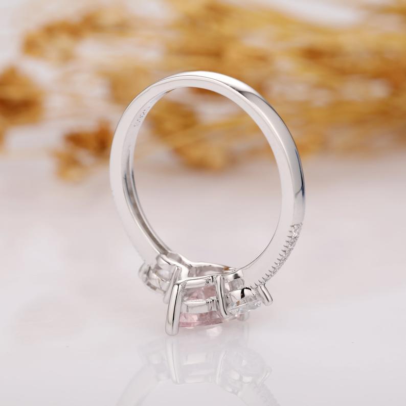 Pear Cut 6x9mm Morganite Wedding Ring, 14k White Gold Art Deco Engagement Ring