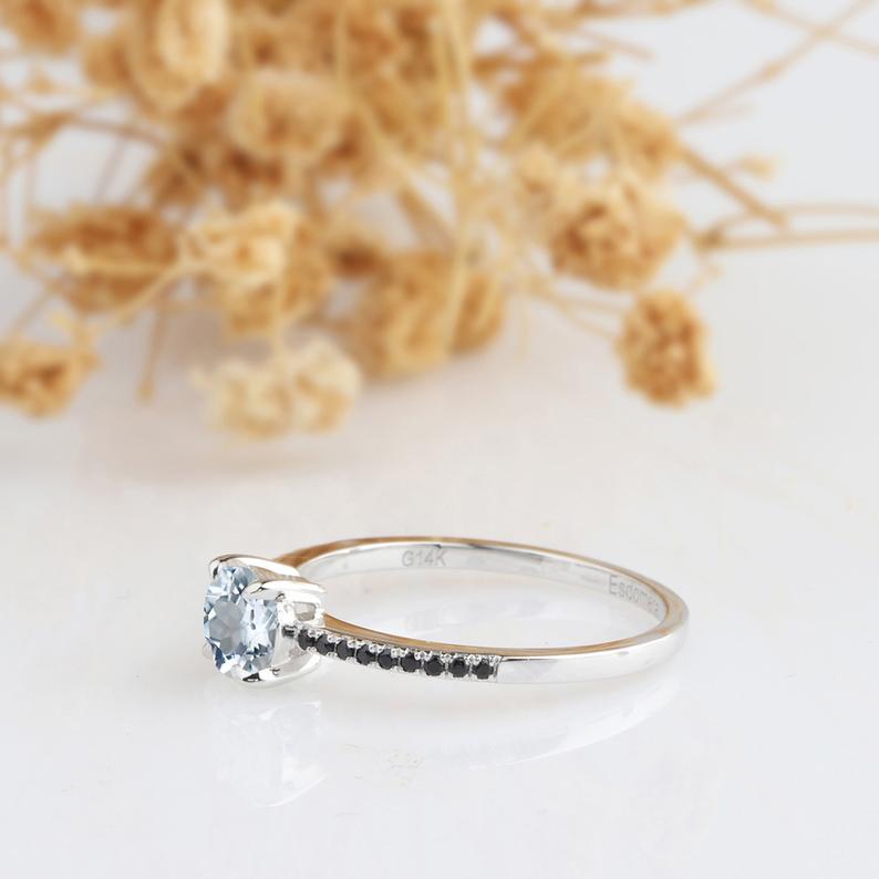 Aquamarine Ring 1.25 CT Aquamarine Ring, 14k White Gold Engagement Ring