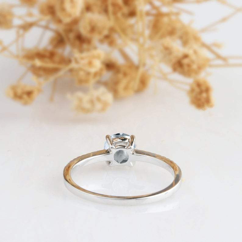 Aquamarine Ring 1.25 CT Aquamarine Ring, 14k White Gold Engagement Ring