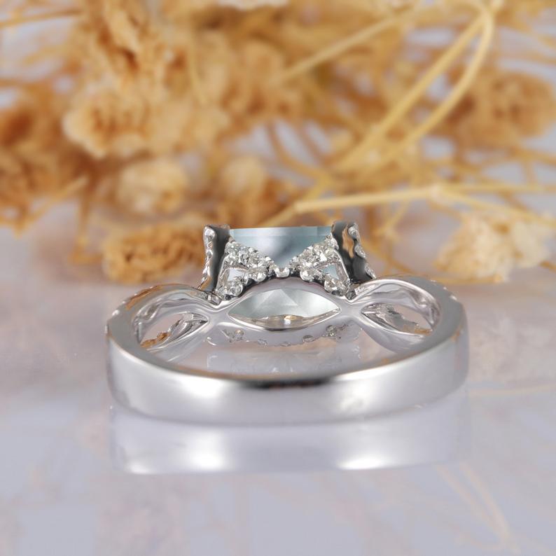 Princess Cut 6.5mm Aquamarine 14k White Gold Accents Engagement Ring