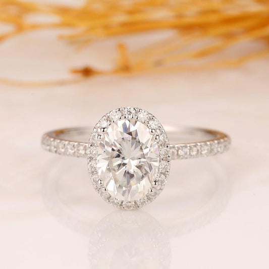 Oval Cut 1.5ct Moissanite Wedding Ring, Art Deco Halo Engagement Ring