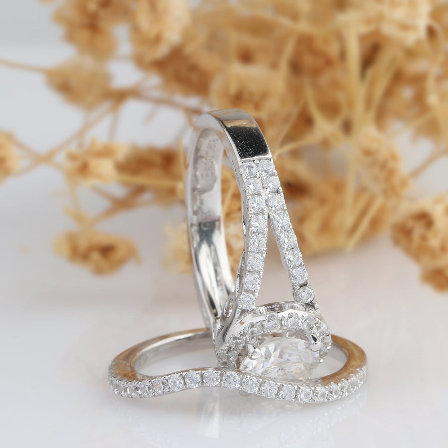 Round Cut 1CT Moissanite Ring, Halo Vintage Pave Set Wedding, Bridal Set