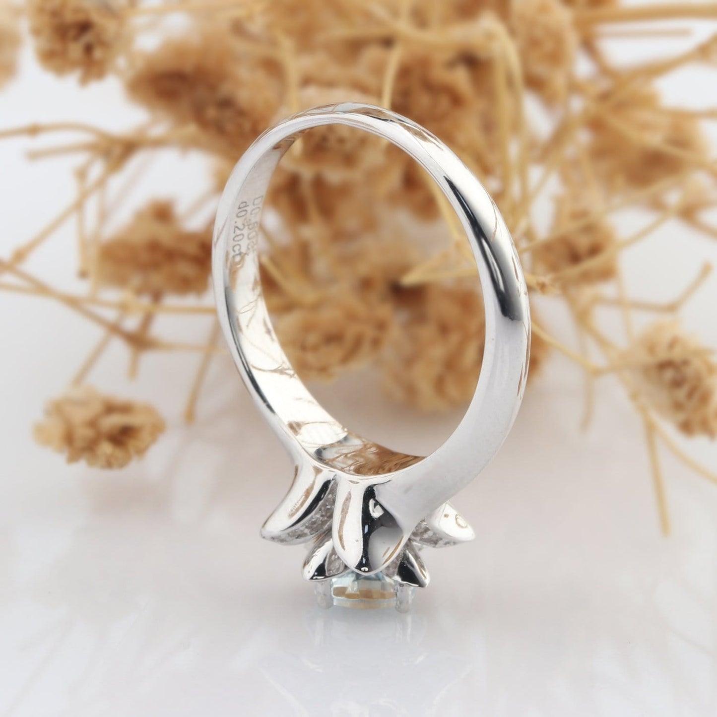 Lotus Design 5mm Natural Aquamarine 925 Sterling Silver Gemstone Engagement Ring