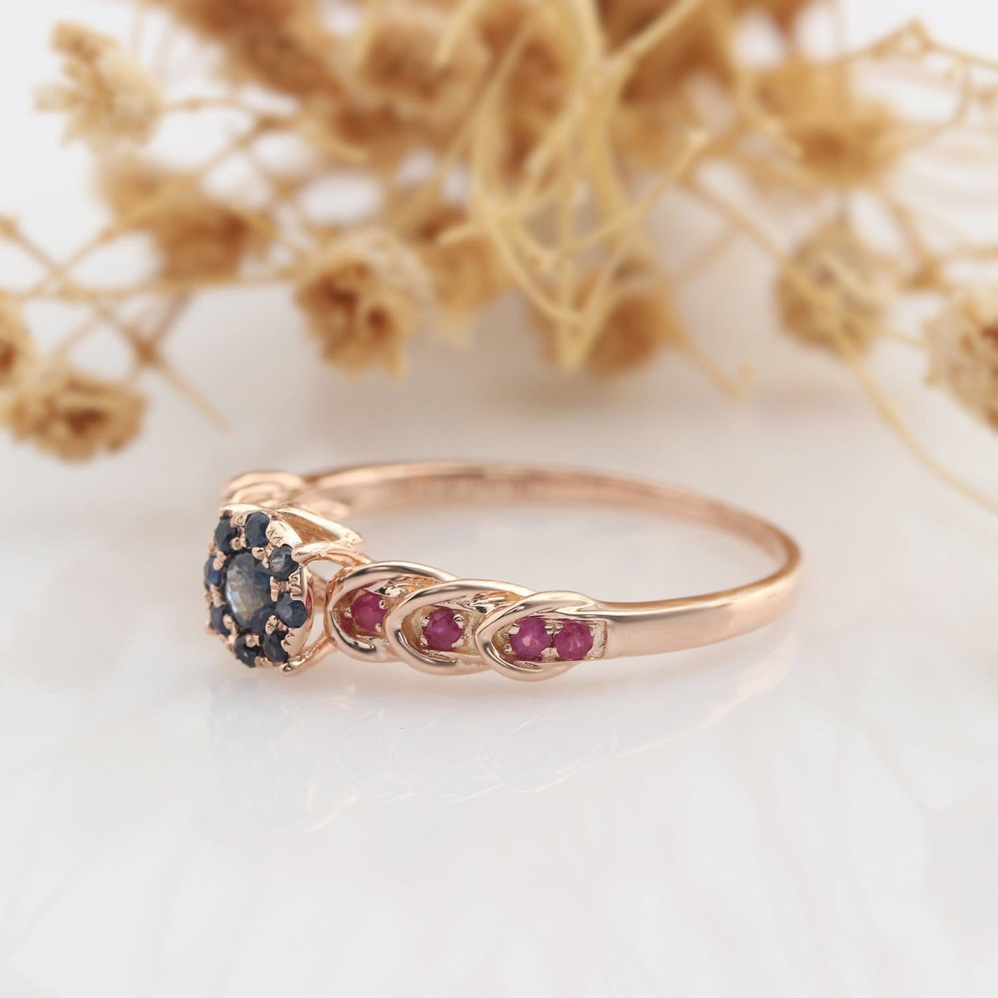 Natural Blue Sapphire Ring, Ruby Gemstone Ring, Vintage Filigree Ring