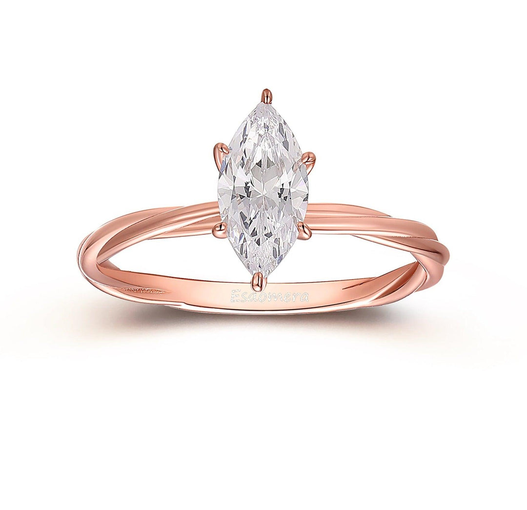 Marquise Cut 5x10mm Moissanite Solitaire Promise Ring, 14k Rose Gold Twist Shank Engagement Ring For Her, Birthday Gift - Esdomera