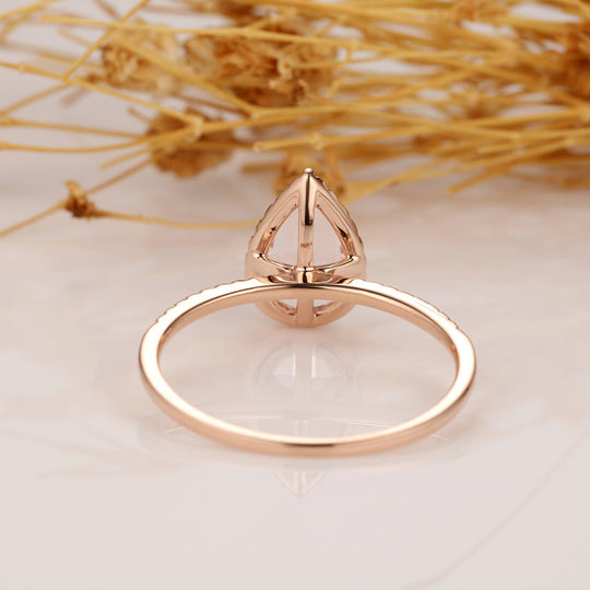 Morganite Engagement Ring 6x9mm Pear Shaped Halo Diamond Wedding Ring - Esdomera