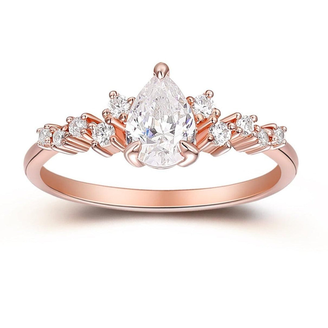 Pear Cut Art Deco Moissanite Cluster Ring, 14k Rose Gold Anniversary Ring For Her - Esdomera
