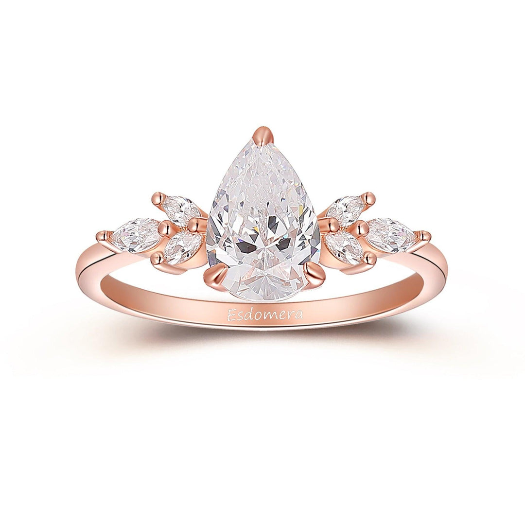 Pear Cut Moissanite Bridal Ring Antique Promise Ring For Her 14 Rose Gold Cluster Anniversary Ring - Esdomera
