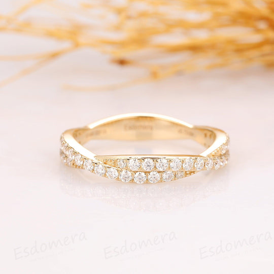 Rope Moissanite Band, Half Eternity Wedding Band, Double Pave Set Ring - Esdomera