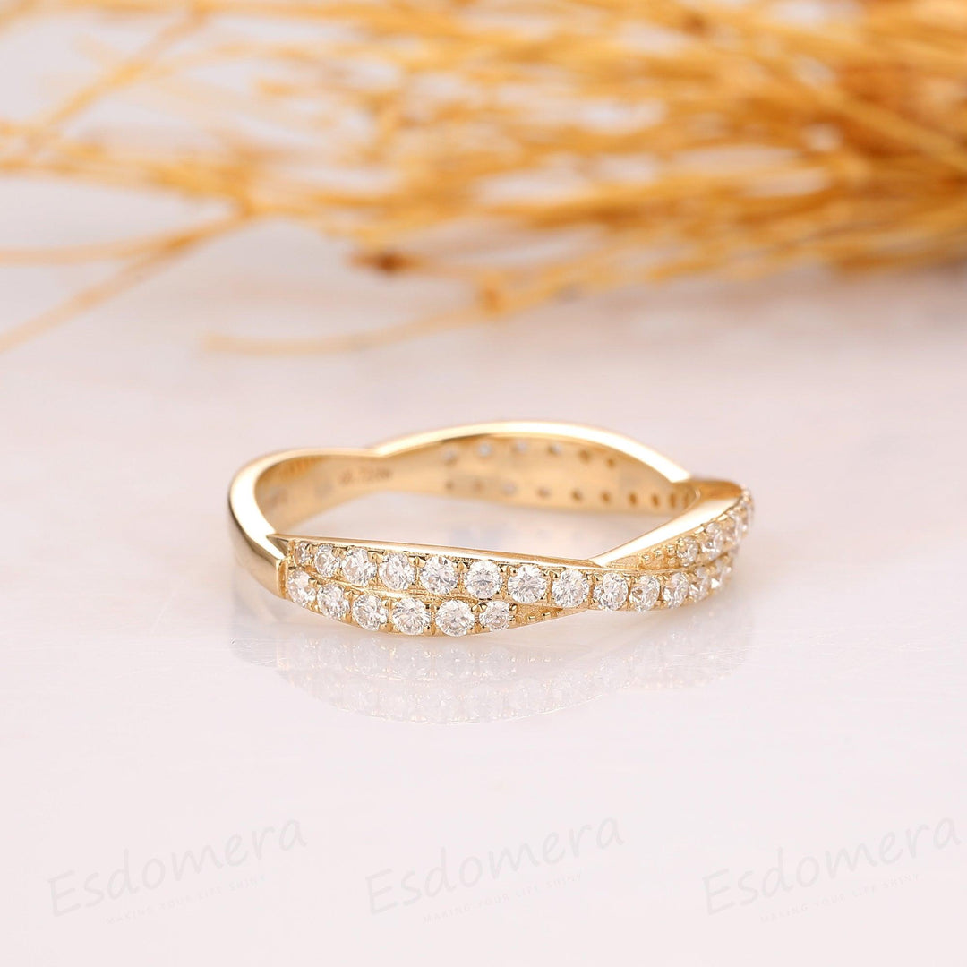 Rope Moissanite Band, Half Eternity Wedding Band, Double Pave Set Ring - Esdomera