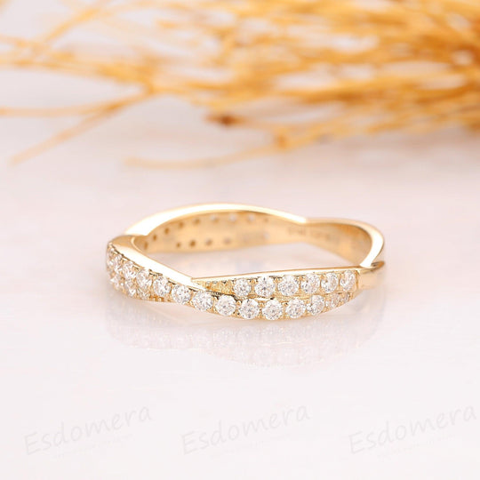 Rope Moissanite Band, Half Eternity Wedding Band, Double Pave Set Ring - Esdomera