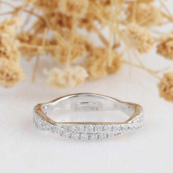 Rope Moissanite Band, Half Eternity Wedding Band, Double Pave Set Ring - Esdomera