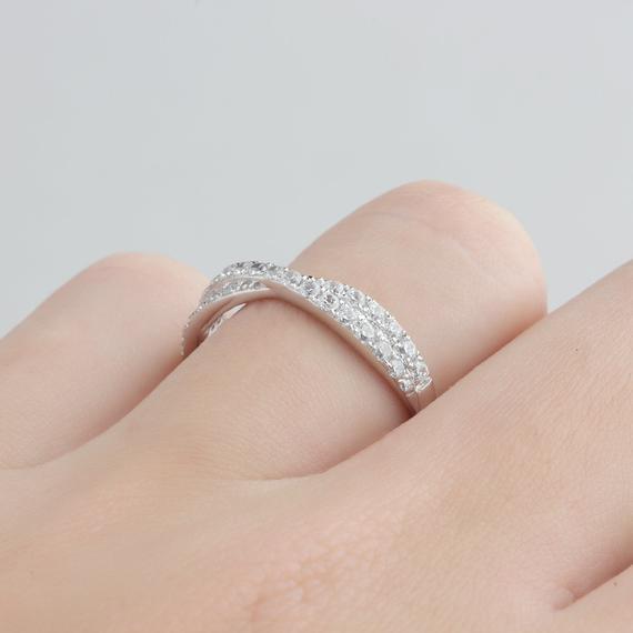 Rope Moissanite Band, Half Eternity Wedding Band, Double Pave Set Ring - Esdomera