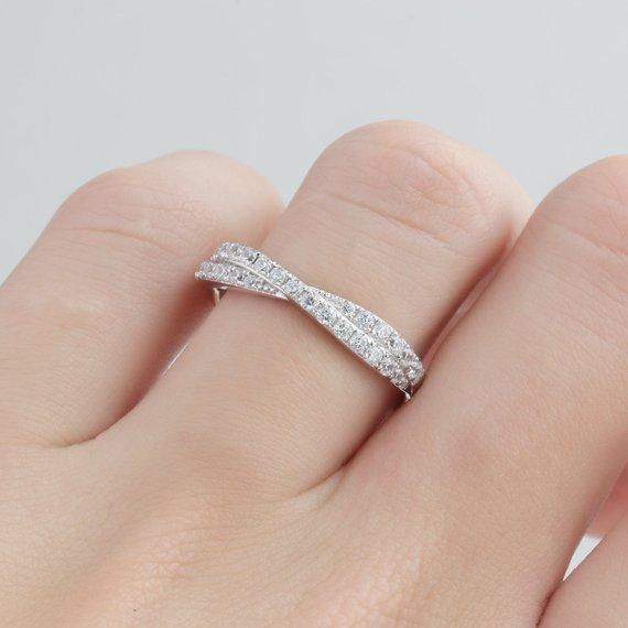 Rope Moissanite Band, Half Eternity Wedding Band, Double Pave Set Ring - Esdomera