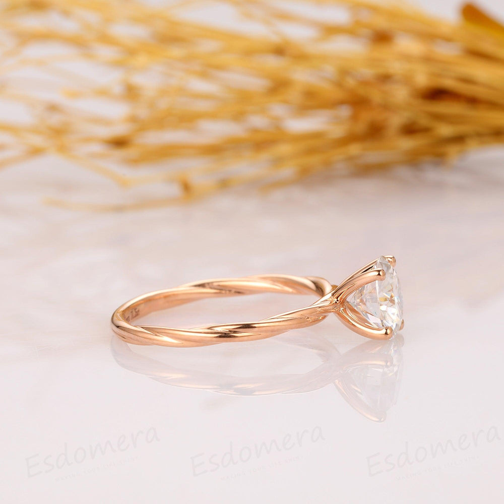 Rope Twist Band Wedding Ring, 1.25CT Round Cut Moissanite Ring - Esdomera