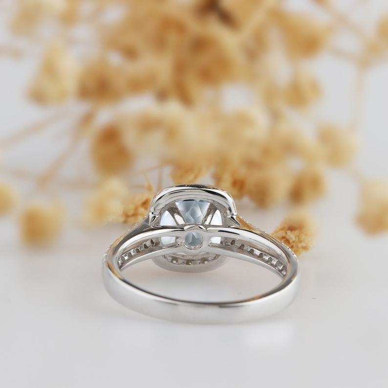 Round Cut 2CT Aquamarine,14k White Gold Wedding Engagement Ring - Esdomera