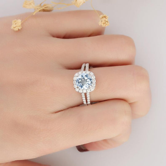 Round Cut 2CT Aquamarine,14k White Gold Wedding Engagement Ring - Esdomera