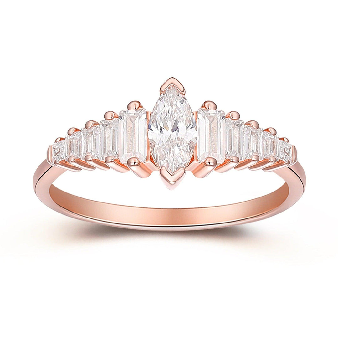 Unique 0.38CT Marquise Cut 3.5x7mm Moissanite Promise Ring, 14k Rose Gold Engagement Ring, Art Deco Wedding Ring For Her - Esdomera