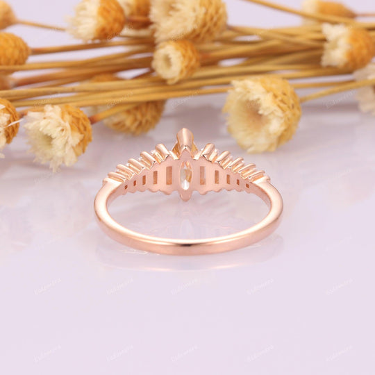 Unique 0.38CT Marquise Cut 3.5x7mm Moissanite Promise Ring, 14k Rose Gold Engagement Ring, Art Deco Wedding Ring For Her - Esdomera