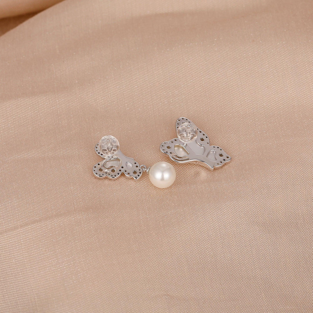 Unique Natural Shell Pearl 7mm Studs Earrings, Sterling Silver Jewelry, Simulated Diamond Earrings - Esdomera