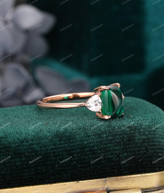 Vintage 1.80CT Long Cushion Sugar Loaf Cut Emerald Bridal Ring Trillion Moissanite Ring Art Deco Engagement Ring - Esdomera