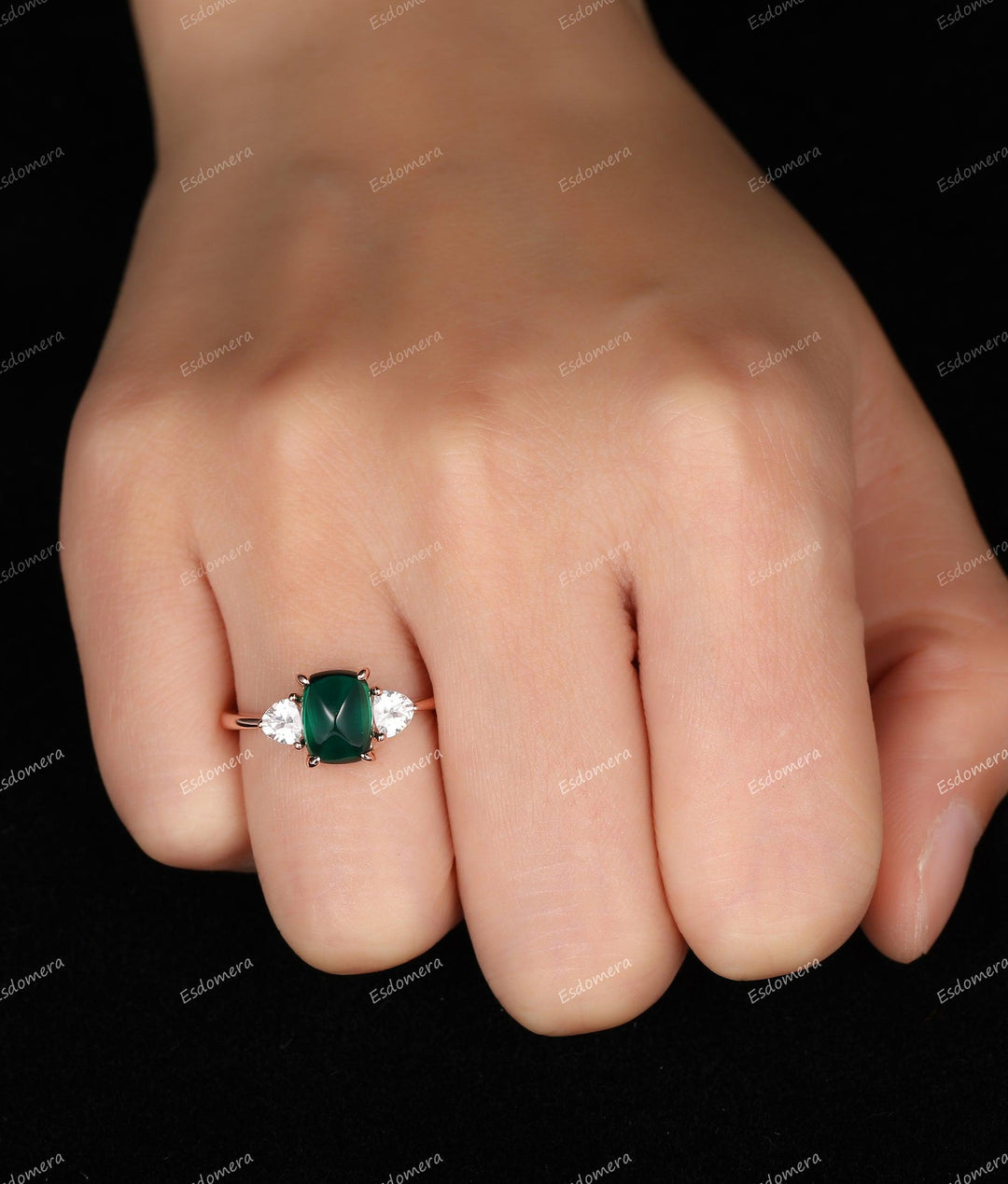 Vintage 1.80CT Long Cushion Sugar Loaf Cut Emerald Bridal Ring Trillion Moissanite Ring Art Deco Engagement Ring - Esdomera