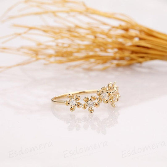 Vintage Floral Moissanite Ring 14K Yellow Gold Promise Ring For Her - Esdomera